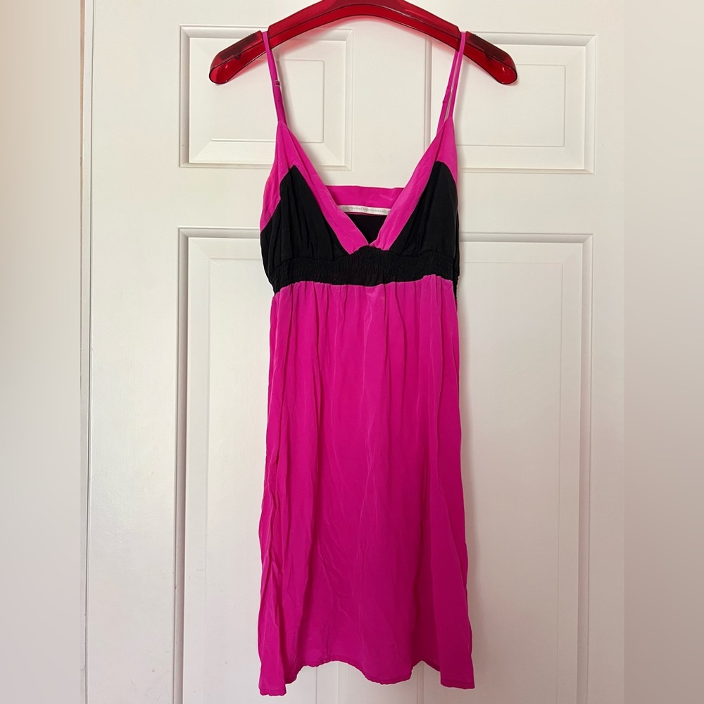 Twelfth Street by Cynthia Vincent Hot Pink & Black Silk Slip Dress. Size M.